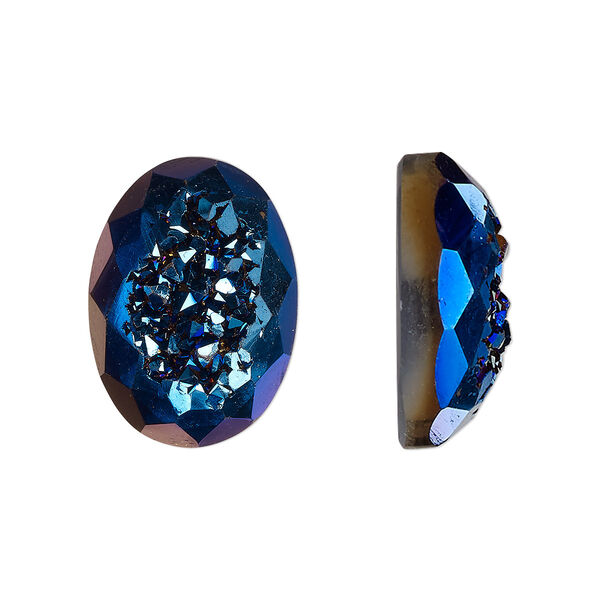 Druzy agate 1pkg1, hand-cut calibrated faceted oval cab B grade, 18x13mm image number 0