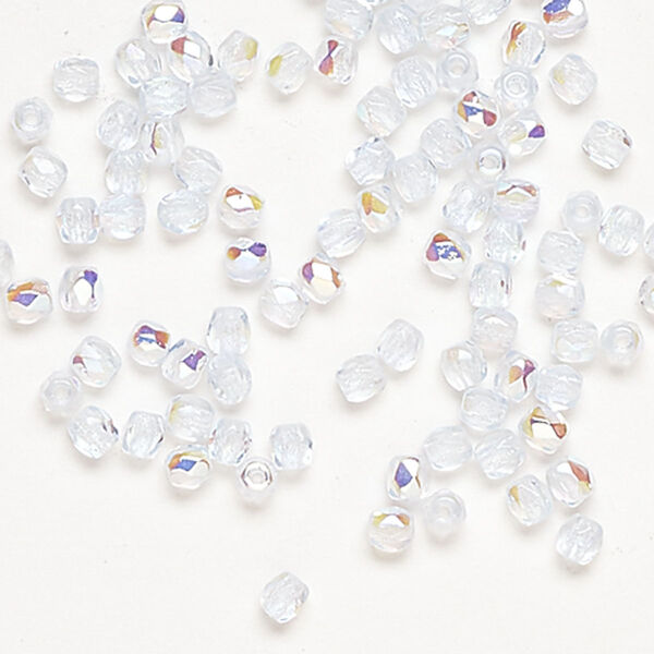 Bead, fire-polished, glass, pkg/100, translucent light blue AB, 3mm faceted round. image number 0