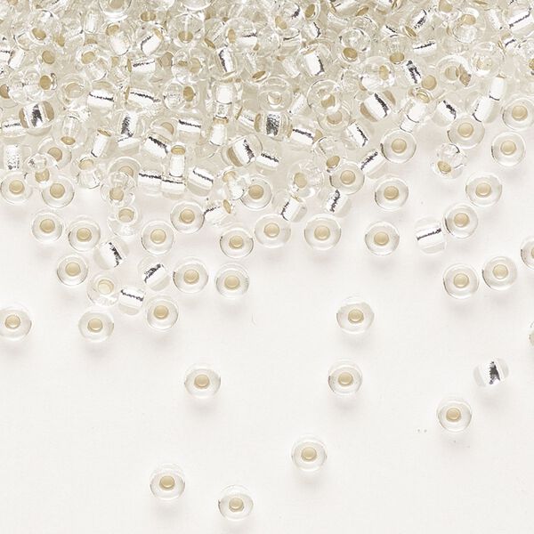 Seed bead, Miyuki, glass, pkg/250g, #8 rocaille, transparent silver-lined crystal clear, (RR-1). image number 0