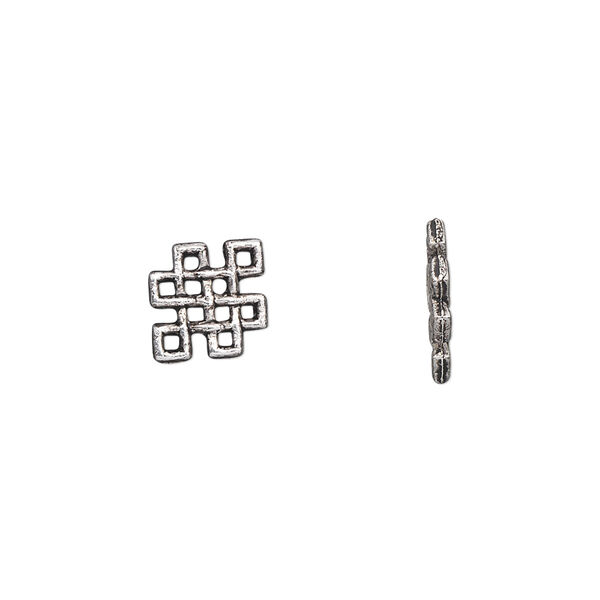Link, antique silver-plated "pewter" (zinc-based alloy), 13x10mm double-sided endless knot. Sold per pkg of 50. image number 0