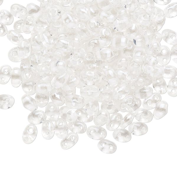 Seed bead, Preciosa Twin™ Czech glass, pkg/10g, 5x2.5mm oval, transparent white terra color-lined clear, (38602). image number 0