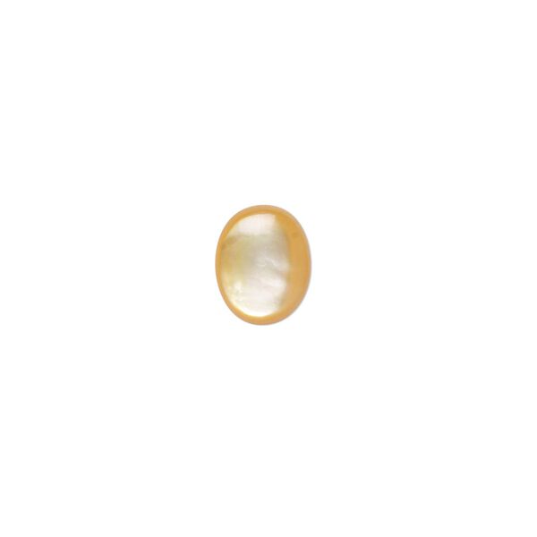 Cabochon, gold lip shell (natural), 10x8mm calibrated oval, Mohs hardness 3-1/2. Sold per pkg of 2. image number 0