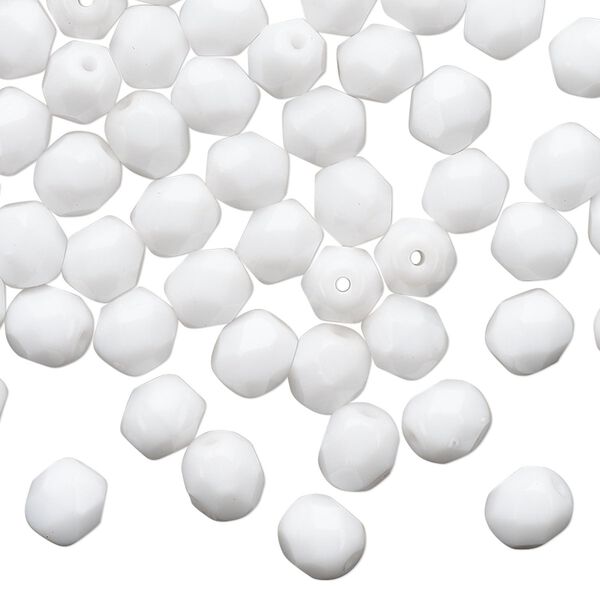 Bead 1pkg60 Czech fire-polished glass, 6mm faceted round, opaque white image number 0