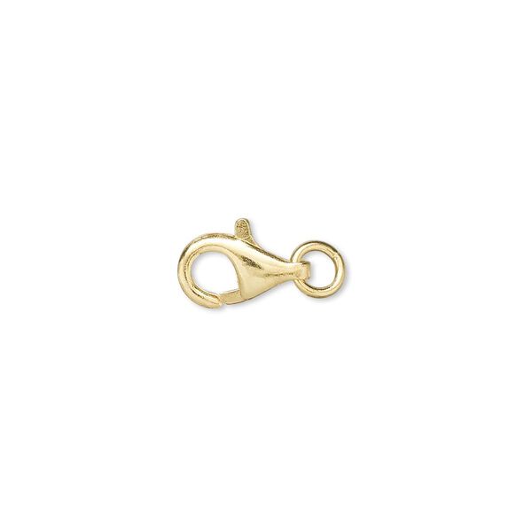 Clasp, lobster claw, gold-plated brass, 9x6mm with open jump ring. Sold per pkg of 100. image number 0