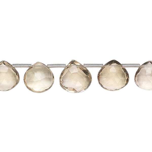Champagne quartz 1pkg1, hand-cut top-drilled faceted flat teardrop bead 8 inch graduated 7x7mm-9x9mm image number 0