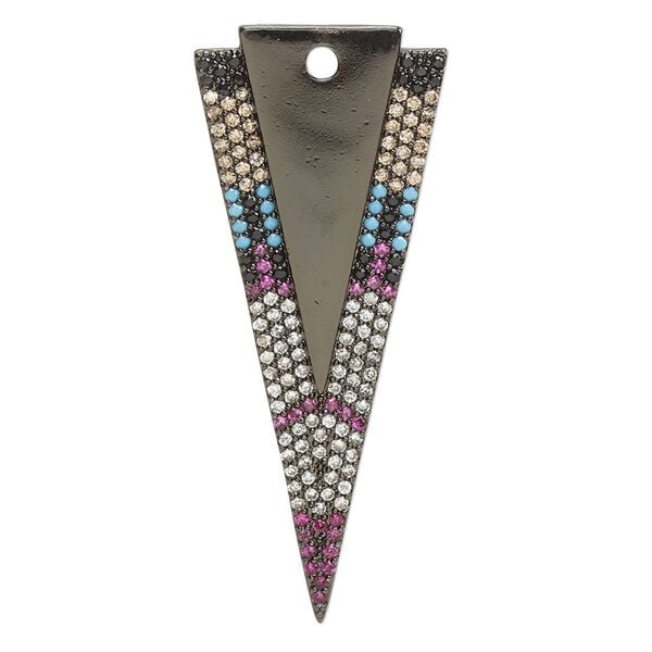 Focal, cubic zirconia and black-finished brass, multicolored, 41x17.5mm single-sided arrowhead. Sold individually. image number 0