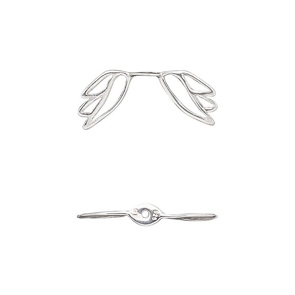 Bead, Amoracast®, sterling silver, 21x9mm double-sided angel wing with cutout design. Sold individually. image number 0