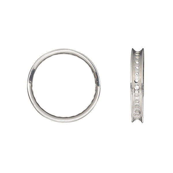 Component, Amoracast®, sterling silver, 20mm open round with 3mm wide channel, 32 holes, fits 2-6mm bead. Sold individually. image number 0
