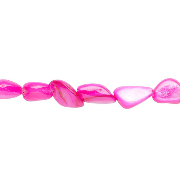 Bead, mother-of-pearl shell (dyed), hot pink, small to large pebble, Mohs hardness 3-1/2. Sold per 30-inch strand. image number 0