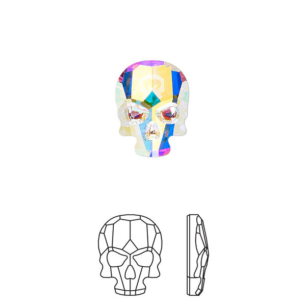 Flat back 1pk crystal AB foil back, Crystal Passions® 14x10.5mm skull 2856 image number 0
