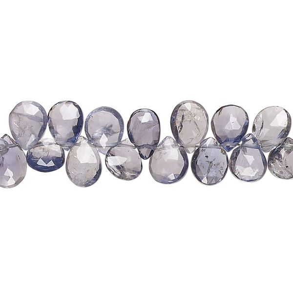 Iolite 1pkg1, hand-cut top-drilled faceted puffed teardrop bead natural 8 inch 6x5mm-9x6mm image number 0