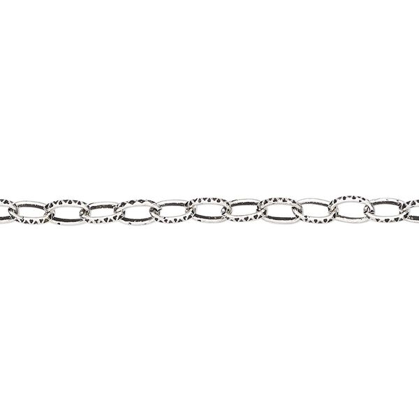 Chain, antique silver-plated steel, 3mm textured cable. Sold per pkg of 5 feet. image number 0