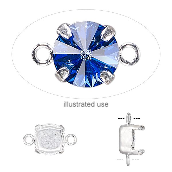 Link, silver-plated brass, 8mm with SS39 4-prong chaton setting. Sold per pkg of 6. image number 0