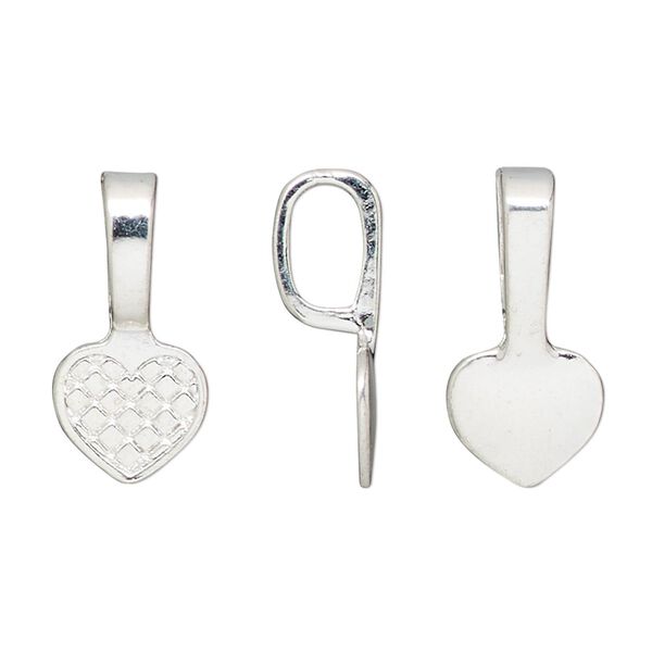 Bail, glue-on, silver-finished "pewter" (zinc-based alloy), 21x10mm heart with 10.5x10mm pad. Sold per pkg of 20. image number 0