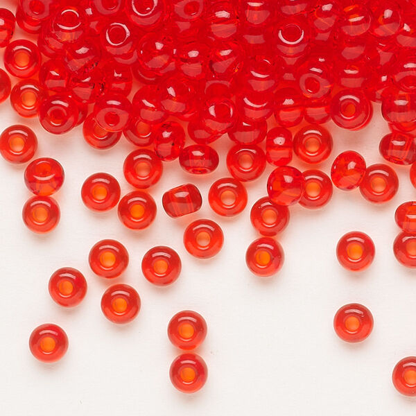 Seed bead, Preciosa Ornela, glass, transparent light red, #6 rocaille. Sold per 500-gram pkg. image number 0