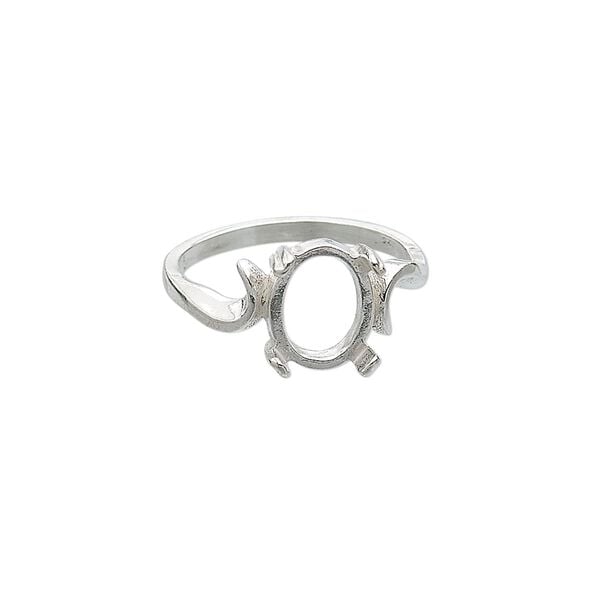Ring, sterling silver, swirl band with 10x8mm 4-prong oval setting, size 7. Sold individually. image number 0