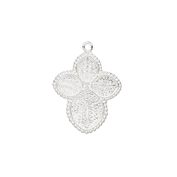 Drop, silver-plated brass, 20x17mm with (1) 10x8mm and (3) 6x4.8mm pure leaf settings. Sold individually. image number 0