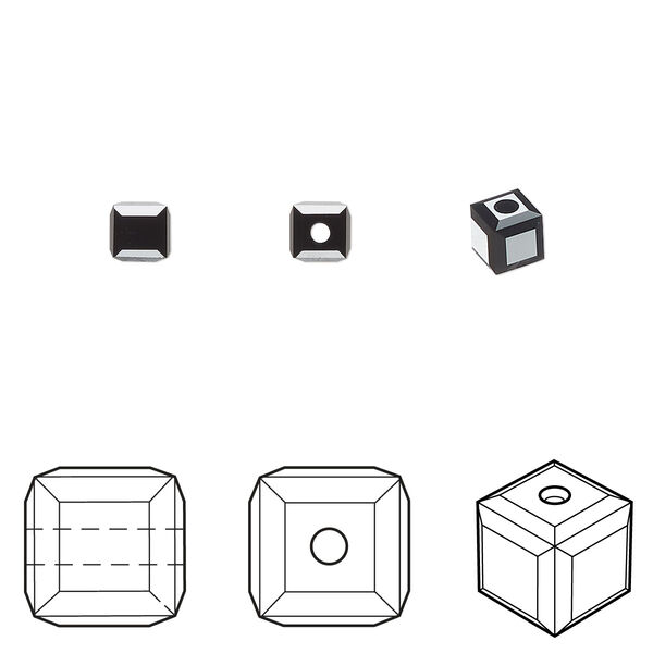Bead 288pk jet, Swarovski® 4mm cube 5601 image number 0