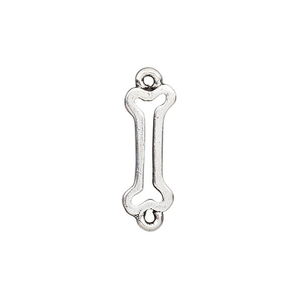 Link, antique silver-plated pewter (tin-based alloy), 19x7mm open dog bone. Sold per pkg of 2. image number 0