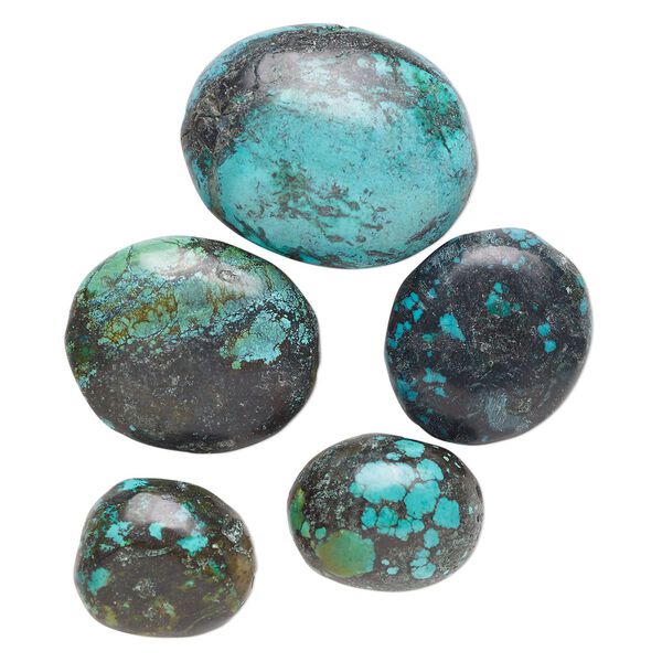Yellow "turquoise" (serpentine with quartz) 1pkg5, oval bead mix 27x20mm-58x50mm image number 0
