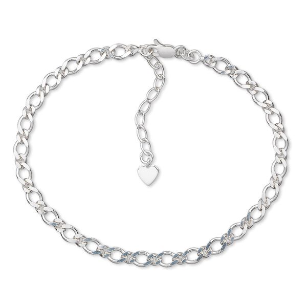 Bracelet, Create Compliments®, sterling silver, 5mm diamond-cut curb chain with 6mm flat heart charm, 8 inches with 1-inch extender chain and lobster claw clasp. Sold individually. image number 0