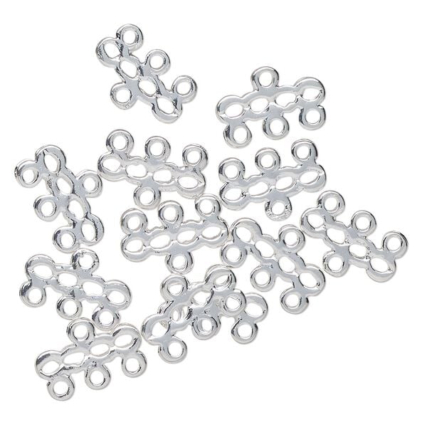 Connector, silver-finished brass, 14x4mm with 1 top / 3 bottom loops. Sold per pkg of 12. image number 0