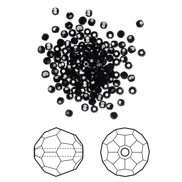Bead 144pk jet, Crystal Passions® 2mm round 5000 image number 0