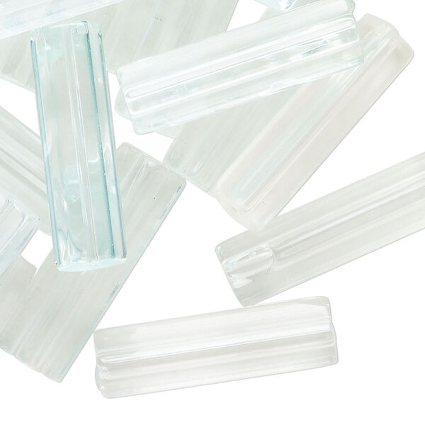 Bead, pressed glass, transparent pale blue, 25x8mm-26x9mm pentagon tube. Sold per pkg of 25. image number 0
