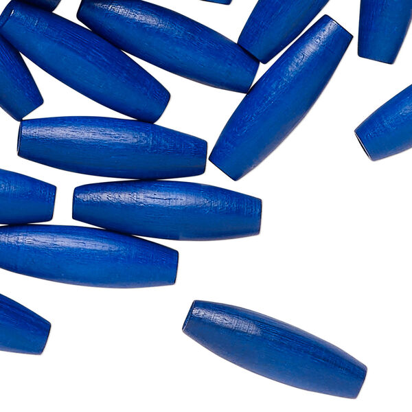 Bead, wood (dyed/waxed), cobalt blue, 20x6mm oval. Sold per 3-ounce pkg, approximately 333 beads. image number 0