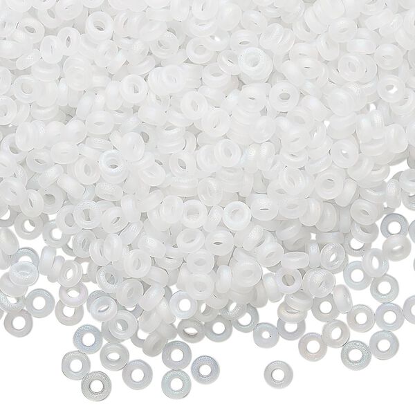 Seed bead, Miyuki, glass, pkg/10g, 3x1.3mm spacer rondelle, translucent matte clear, (SPR3-131FR). image number 0