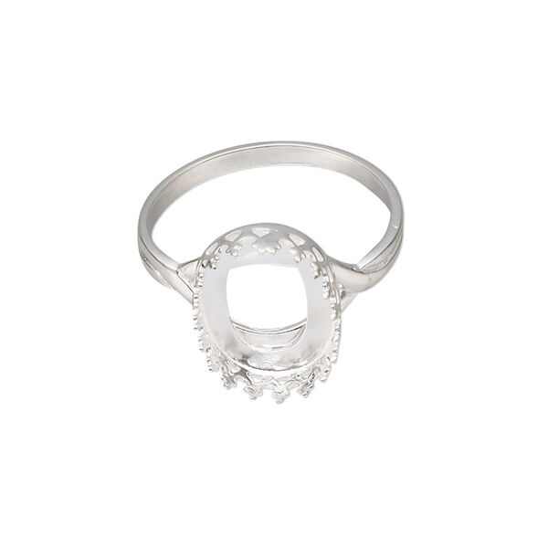 Ring, sterling silver, 15x11.5mm oval with 14x10mm oval cabochon bezel setting, size 9. Sold individually. image number 0