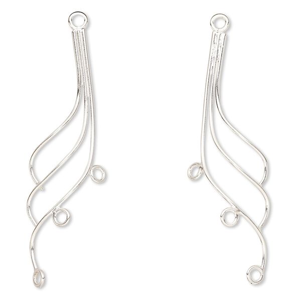 Focal, sterling silver, 39.5x11.5mm right- and left-facing curved 3-wire with 3 loops. Sold per pkg of 2. image number 0
