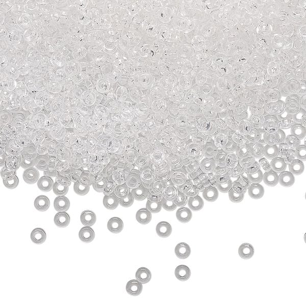 Seed bead, Miyuki, glass, pkg/10g, 2.2x1mm spacer rondelle, transparent clear, (SPR2.2-131). image number 0