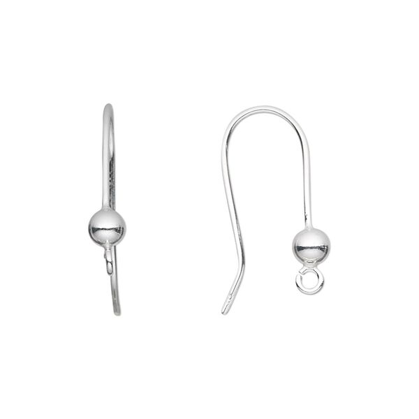 Ear wire fishhook 1pkg2 sterling silver, 20mm / 4mm ball / open loop, 20 gauge 1 pair image number 0
