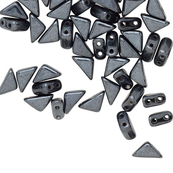 Bead, Tango™, Czech pressed glass, opaque jet hematite, 8x6x6mm triangle with (2) 0.7-0.8mm holes. Sold per 10-gram pkg, approximately 65 beads. image number 0