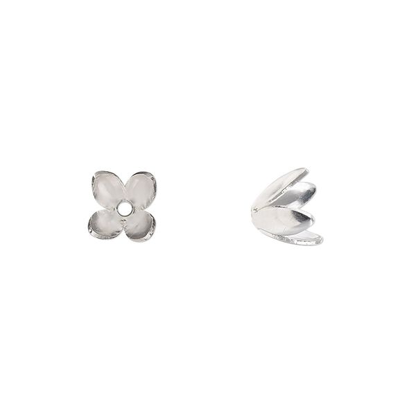 Bead cap, silver-finished copper, 9-7mm flower, fits 4-6mm round bead. Sold per pkg of 20. image number 0