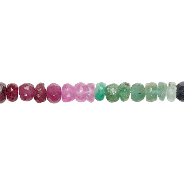 Multi-sapphire/emerald 1pkg1, hand-cut faceted rondelle bead 7 inch 4x2mm-5x3mm image number 0