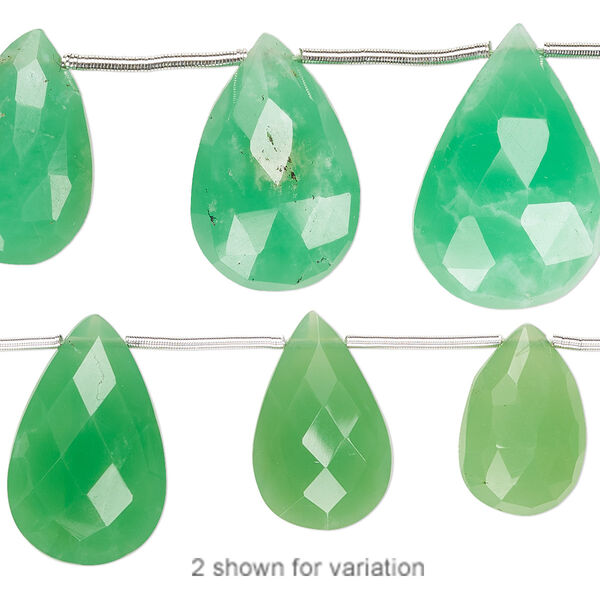Chrysoprase 1pkg1, hand-cut top-drilled faceted puffed teardrop bead natural 4 inch graduated 12x8mm-18x13mm image number 0