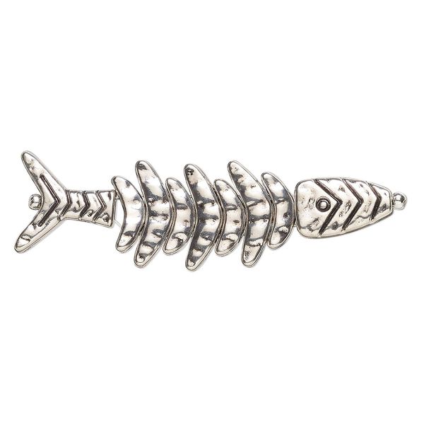 Bead, antique silver-finished "pewter" (zinc-based alloy), 69.5x19.5mm fish. Sold per 9-piece set. image number 0
