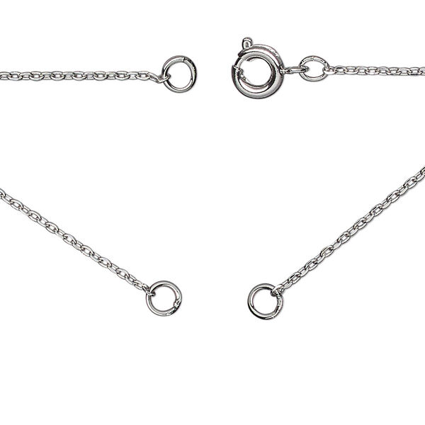 Necklace, silver-plated brass, 1.1mm cable, 18 inches in (2) 9" segments with (2) 3.5mm soldered jump rings and springing clasp. Sold Individually. image number 0