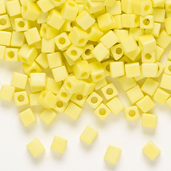 Seed bead, Miyuki, glass, pkg/25g, 3.5-3.7mm square, opaque frosted rainbow yellow (SB-404FR). image number 0