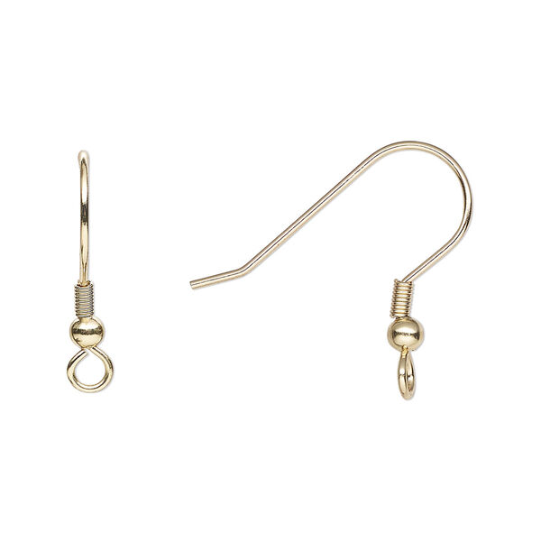 Ear wire, gold-finished stainless steel, 20mm fishhook with 3mm ball and 4mm coil with perpendicular open loop, 21 gauge. Sold per pkg of 500 pairs. image number 0