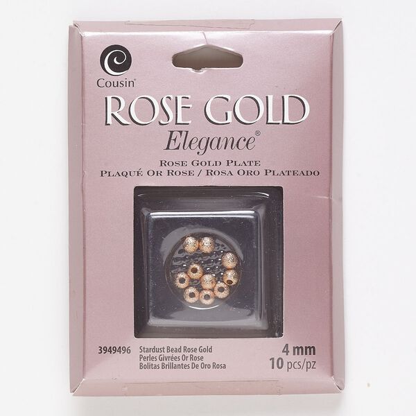 Bead, lacquer and rose gold-plated copper, 4mm stardust round. Sold per pkg of 10. image number 0