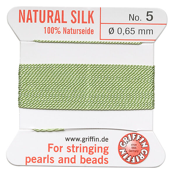 Thread, Griffin, silk, jade green, size #5. Sold per 2-meter card (approximately 78 inches). image number 0
