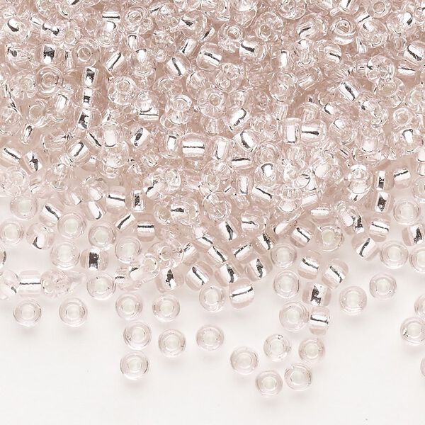 Seed bead, Dyna-Mites™, glass, silver-lined translucent light pink, #8 round. Sold per 40-gram pkg. image number 0