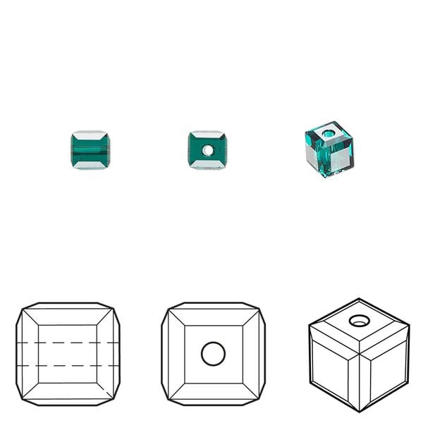 Bead 48pk emerald, Crystal Passions® 4mm cube 5601 image number 0