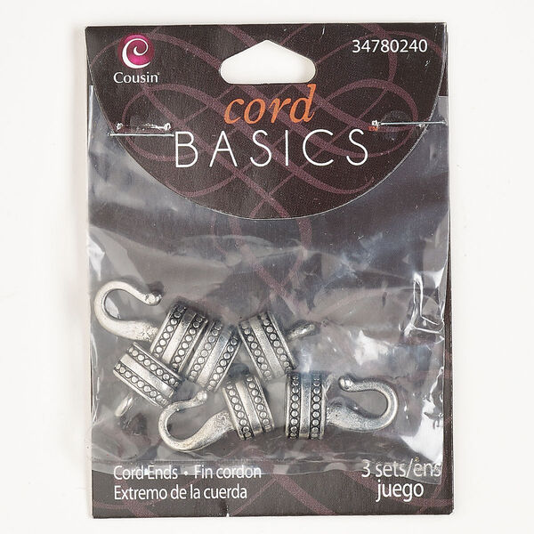 Clasp, hook-and-eye, antique silver-finished "pewter" (zinc-based alloy), 30x13mm with glue-in ends, 10x7mm inner diameter. Sold per pkg of 3. image number 0