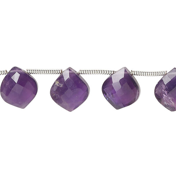 Amethyst 1pkg18, hand-cut side-drilled faceted puffed kite bead natural B grade, 11x10mm image number 0