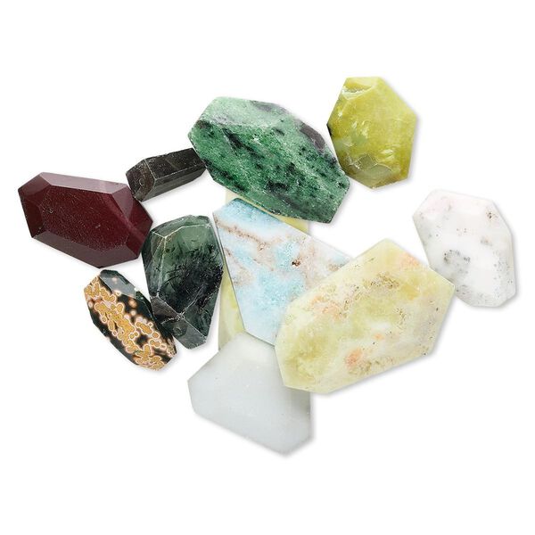 Multi-gemstone 1pkg1, faceted freeform bead 1/4 lb mix 15x10mm-50x30mm image number 0
