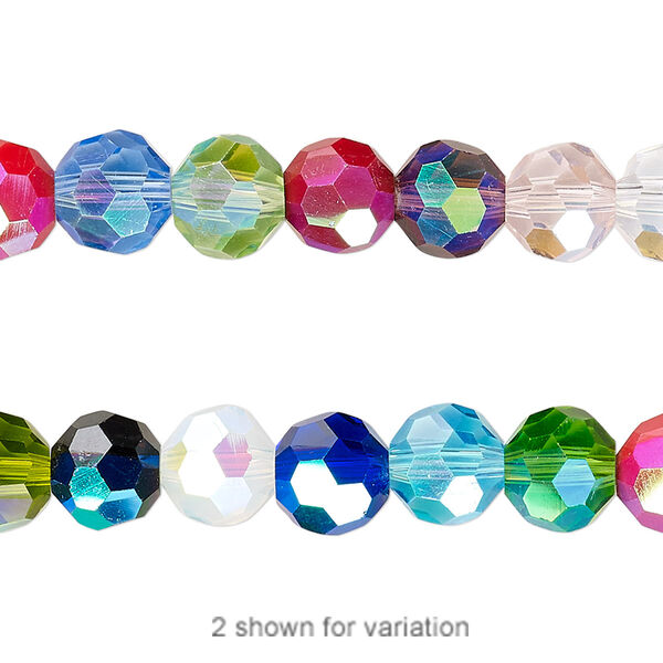 Bead 1pk 32 facets opaque to transparent AB mixed colors, Celestial Crystal® 8mm round 15.5-16 inch image number 0